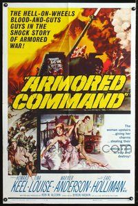 3g041 ARMORED COMMAND one-sheet movie poster '61 great battle tank art & first Burt Reynolds!