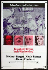 3g045 ASH WEDNESDAY one-sheet '73 beautiful aging Elizabeth Taylor gets extensive plastic surgery!