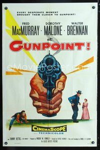 3g047 AT GUNPOINT one-sheet '55 Fred MacMurray, really cool huge artwork image of smoking gun!