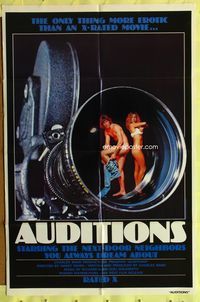 3g049 AUDITIONS one-sheet '78 sexy image of couple getting undressed reflected in camera lens!