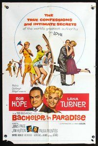 3g058 BACHELOR IN PARADISE one-sheet poster '61 great image of Bob Hope romancing sexy Lana Turner!