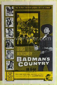 3g063 BADMAN'S COUNTRY one-sheet '58 George Montgomery as Pat Garrett, Buster Crabbe as Wyatt Earp!
