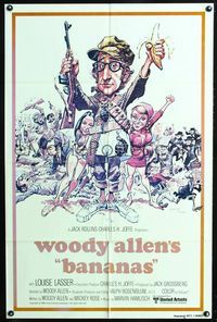 3g066 BANANAS int'l one-sheet R80 great artwork of Woody Allen by E.C. Comics artist Jack Davis!