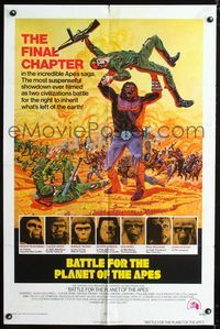 3g073 BATTLE FOR THE PLANET OF THE APES one-sheet '73 great sci-fi artwork of ape lifting soldier!