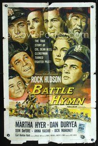 3g074 BATTLE HYMN one-sheet poster '57 Rock Hudson as clergyman turned fighter pilot, cool art!