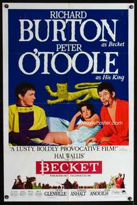 3g077 BECKET style B one-sheet poster '64 Richard Burton as Becket, Peter O'Toole, sexy Martia Hunt!