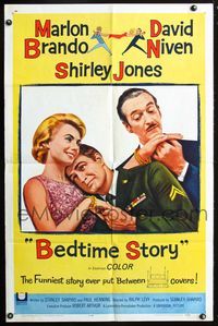 3g081 BEDTIME STORY one-sheet movie poster '64 Marlon Brando, David Niven, Shirley Jones
