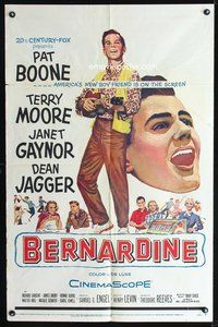3g085 BERNARDINE one-sheet '57 Pat Boone sings & plays uke, Terry Moore, Janet Gaynor, Dean Jagger