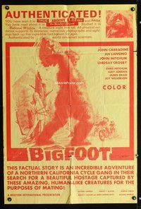 3g102 BIGFOOT int'l one-sheet movie poster '71 monster tossing motorcycle art by Robert Tanenbaum!