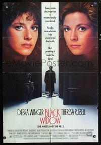 3g111 BLACK WIDOW one-sheet movie poster '87 headshots of super sexy Debra Winger & Theresa Russell!