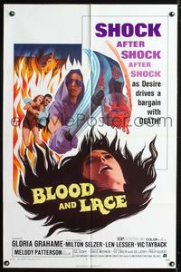 3g116 BLOOD & LACE one-sheet poster '71 AIP, gruesome horror image of wacky cultist w/bloody hammer!