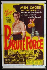 3g142 BRUTE FORCE one-sheet R56 art of tough Burt Lancaster & sexy full-length Yvonne DeCarlo!