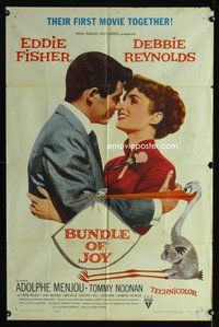 3g146 BUNDLE OF JOY one-sheet movie poster '57 Debbie Reynolds, Eddie Fisher, cartoon stork art!