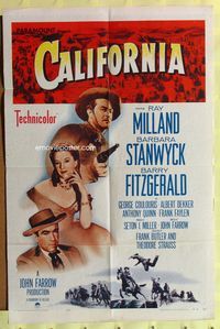 3g152 CALIFORNIA one-sheet movie poster R58 Ray Milland, Barbara Stanwyck, Barry Fitzgerald
