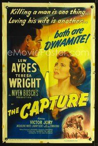 3g160 CAPTURE one-sheet movie poster '50 Lew Ayres, Teresa Wright, early John Sturges film noir!