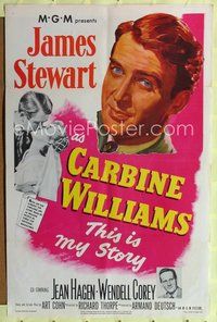 3g161 CARBINE WILLIAMS one-sheet '52 great portrait art of James Stewart, Jean Hagen, Wendell Corey