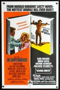 3g164 CARPETBAGGERS/NEVADA SMITH one-sheet movie poster '68 Harold Robbins double-bill!