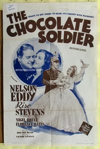 3g178 CHOCOLATE SOLDIER one-sheet R62 image of soldier Nelson Eddy dancing with pretty Rise Stevens!