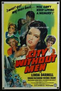 3g180 CITY WITHOUT MEN 1sheet '42 sexy young Linda Darnell helps her man who is unjustly imprisoned!