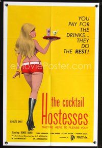 3g185 COCKTAIL HOSTESSES one-sheet '73 written by Ed Wood, artwork of sexiest cocktail waitress!