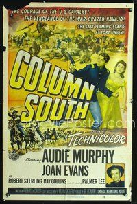 3g187 COLUMN SOUTH one-sheet movie poster '53 cavalry man Audie Murphy against war-crazed Navajo!