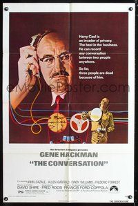 3g189 CONVERSATION one-sheet poster '74 cool art of eavesdropper Gene Hackman, Francis Ford Coppola!