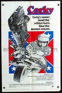3g190 CORKY one-sheet movie poster '72 Robert Blake, cool NASCAR stock car racing artwork!
