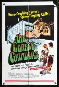 3g191 CORPSE GRINDERS one-sheet '71 Ted V. Mikels, most gruesome bone-crushing horror artwork!