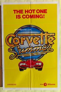 3g192 CORVETTE SUMMER teaser one-sheet '78 Mark Hamill, Annie Potts, cool art of red Corvette!