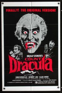 3g193 COUNT DRACULA one-sheet movie poster '70 Jess Franco, Christoper Lee as Dracula, horror!