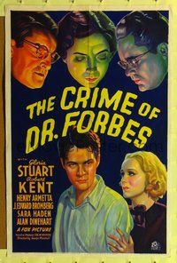 3g195 CRIME OF DR. FORBES 1sheet '36 great colorful 20th Century Fox stone litho of Gloria Stuart!