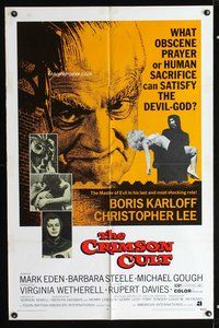 3g196 CRIMSON CULT one-sheet '70 Boris Karloff, Christopher Lee, what can satisfy the devil-god?