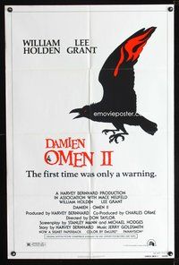 3g204 DAMIEN OMEN II one-sheet '78 the first time was only a warning, cool art of demonic crow!