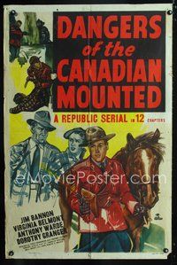 3g207 DANGERS OF THE CANADIAN MOUNTED one-sheet '48 Republic serial, cool artwork of Mounties!