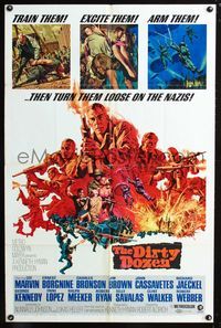 3g222 DIRTY DOZEN one-sheet '67 Charles Bronson, Jim Brown, Lee Marvin, Robert Aldrich, cool art!