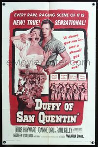 3g236 DUFFY OF SAN QUENTIN 1sheet '54 Louis Hayward holds sexy nurse hostage, prison escape artwork!