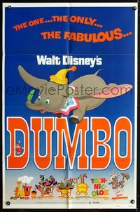 3g237 DUMBO one-sheet movie poster R72 Walt Disney circus elephant classic, great art of cast!