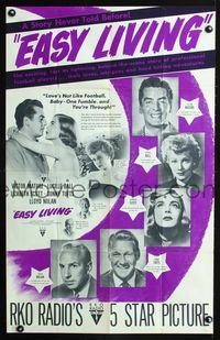 3g241 EASY LIVING promo one-sheet poster '49 Lucille Ball, Victor Mature, Lizabeth Scott, football!
