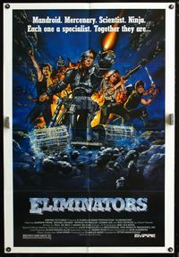 3g244 ELIMINATORS one-sheet movie poster '86 cheesy ninja sci-fi, wild Markus art of Mandroid!