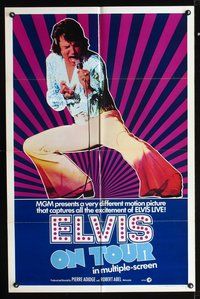 3g245 ELVIS ON TOUR int'l 1sh '72 cool full-length image of Elvis Presley singing into microphone!