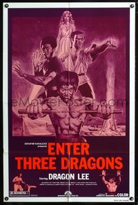 3g250 DRAGON ON FIRE 1sh R80s Dragon Lee & Bolo Yeung kung-fu action, Enter Three Dragons!