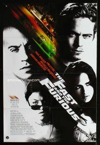 3g264 FAST & THE FURIOUS one-sheet movie poster '01 Vin Diesel, Paul Walker, cool car racing image!