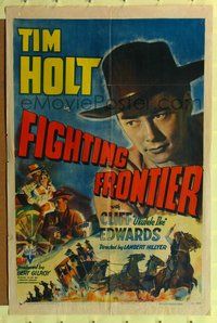 3g272 FIGHTING FRONTIER one-sheet poster '42 great close up of cowboy Tim Holt + stagecoach artwork!