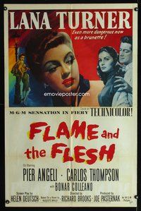 3g280 FLAME & THE FLESH 1sheet '54 artwork of sexy brunette bad girl Lana Turner, plus Pier Angeli!
