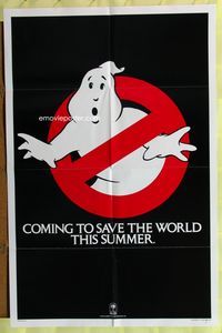 3g309 GHOSTBUSTERS teaser one-sheet poster '84 Ivan Reitman, classic image of Ghostbusters logo!
