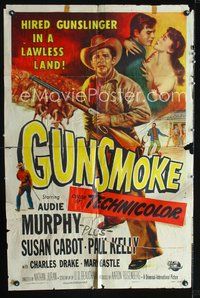 3g335 GUNSMOKE one-sheet movie poster '53 Audie Murphy is a hired gunslinger in a lawless land!