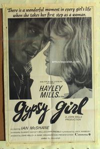 3g336 GYPSY GIRL one-sheet movie poster '66 romantic close up of Hayley Mills & Ian McShane!