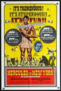 3g355 HERCULES IN NEW YORK 1sheet '70 great image of barechested Arnold Schwarzenegger in 1st movie!