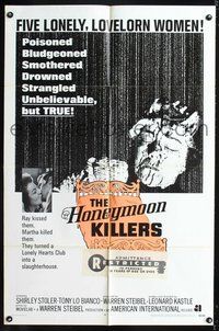 3g372 HONEYMOON KILLERS int'l 1sh '70 5 women poisoned, bludgeoned, smothered, drowned, strangled!