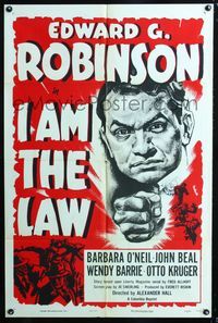 3g383 I AM THE LAW one-sheet movie poster R55 Edward G. Robinson IS the law, cool art!